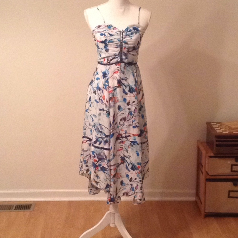 💕Parker Formal Asymmetrical Floral Flowy Layered Dress W/Spaghetti Straps Sz XS